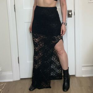 Lace Biker Mini Skirt with Slit